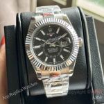 High Quality Copy Rolex Sky Dweller 42mm Black Face Silver Oyster Strap